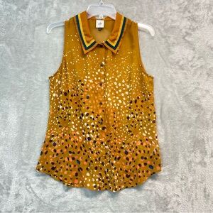 CAbi Women's Mustard and Multicolor Sleeveless Blouse Size M